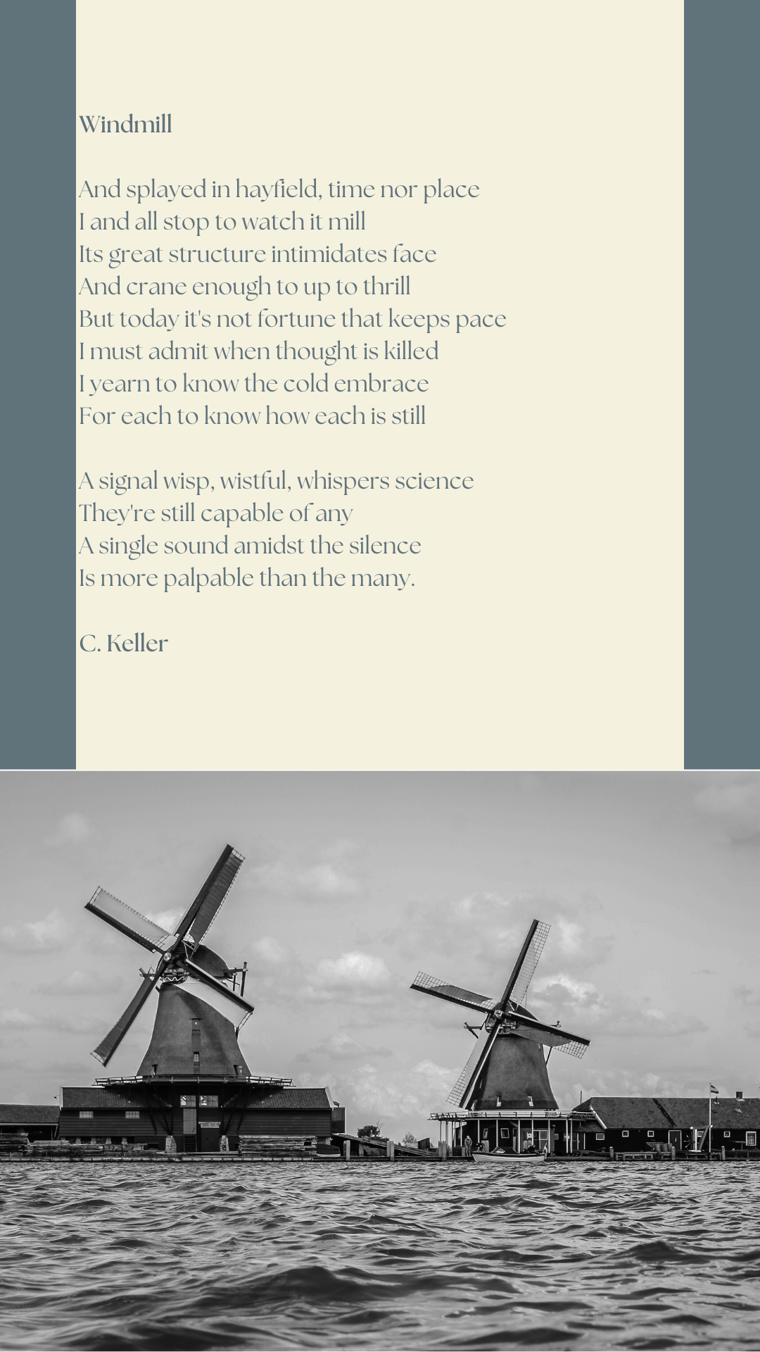 Poem titled 'Windmill' in gray text over a beige background