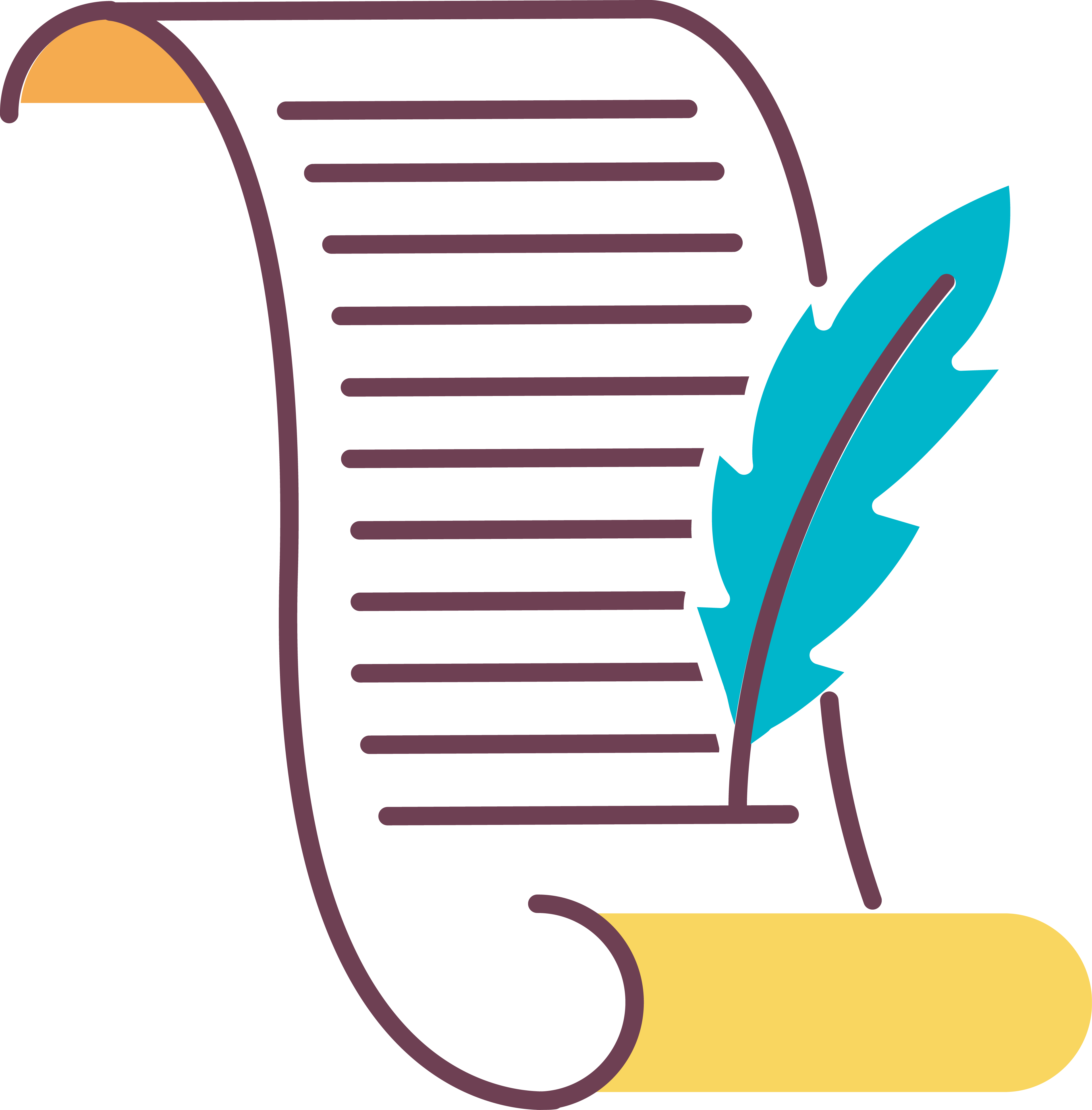 Illustion of a scroll and feather pen.
