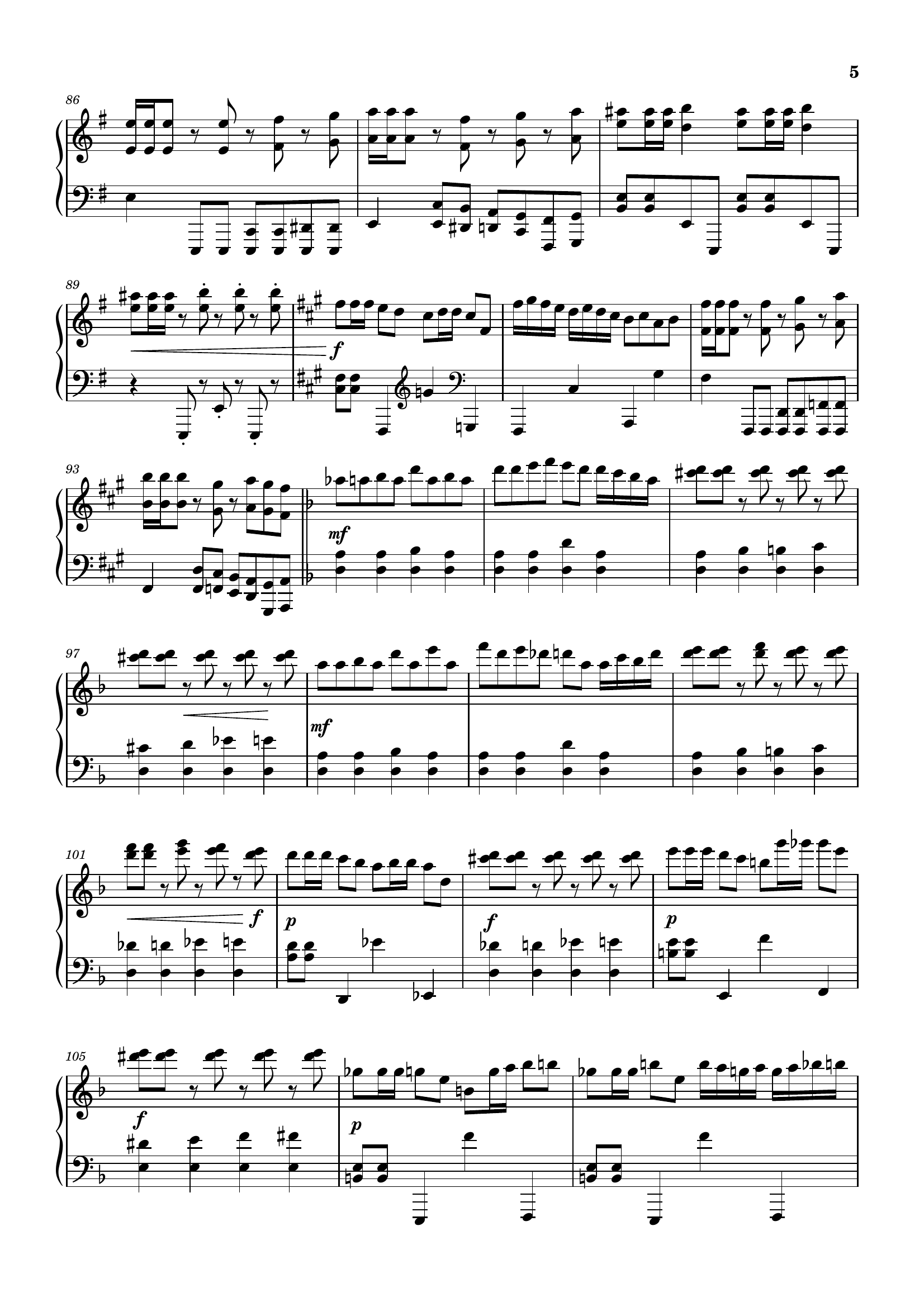 Zealous score, page 5: stylized notation and performance indications